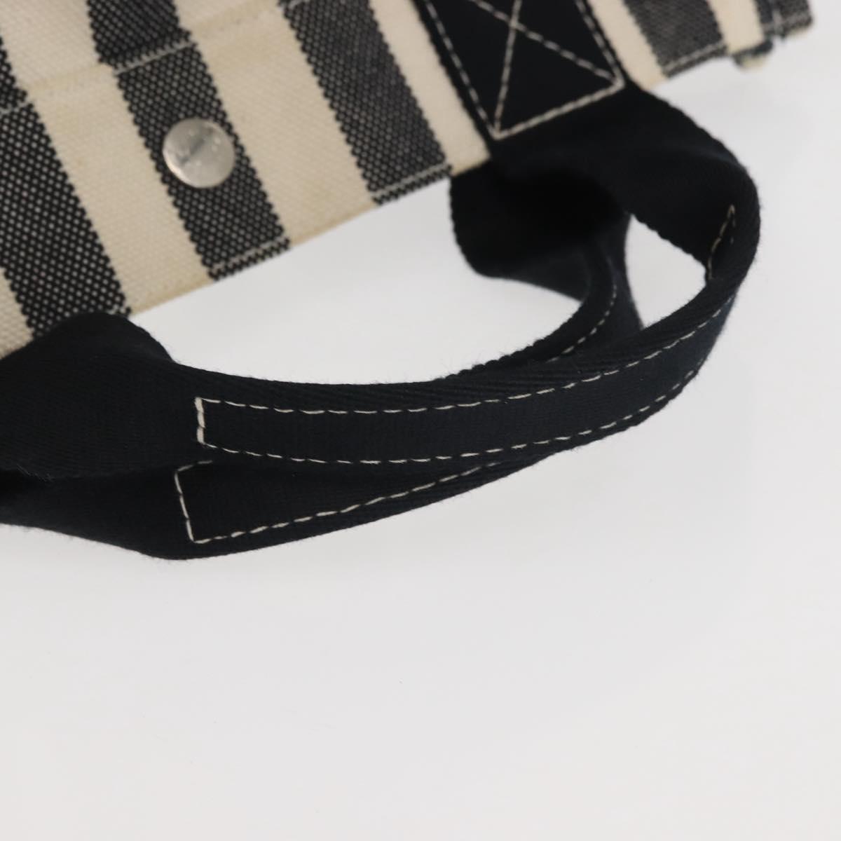 HERMES Cannes PM Hand Bag Canvas White Black Auth hk3009