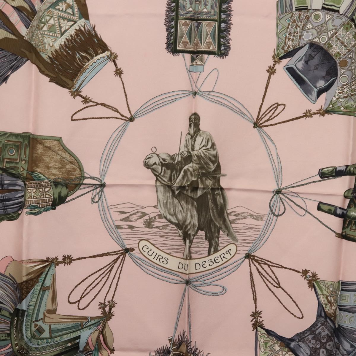 HERMES Carre 90 Scarf ""CUIRS DU DESERT"" Silk Pink Auth hk3011