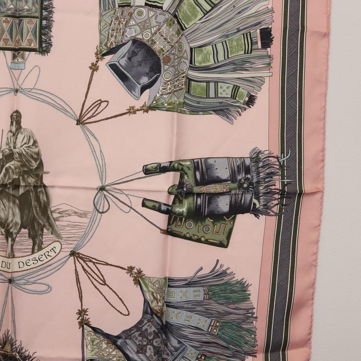 HERMES Carre 90 Scarf ""CUIRS DU DESERT"" Silk Pink Auth hk3011
