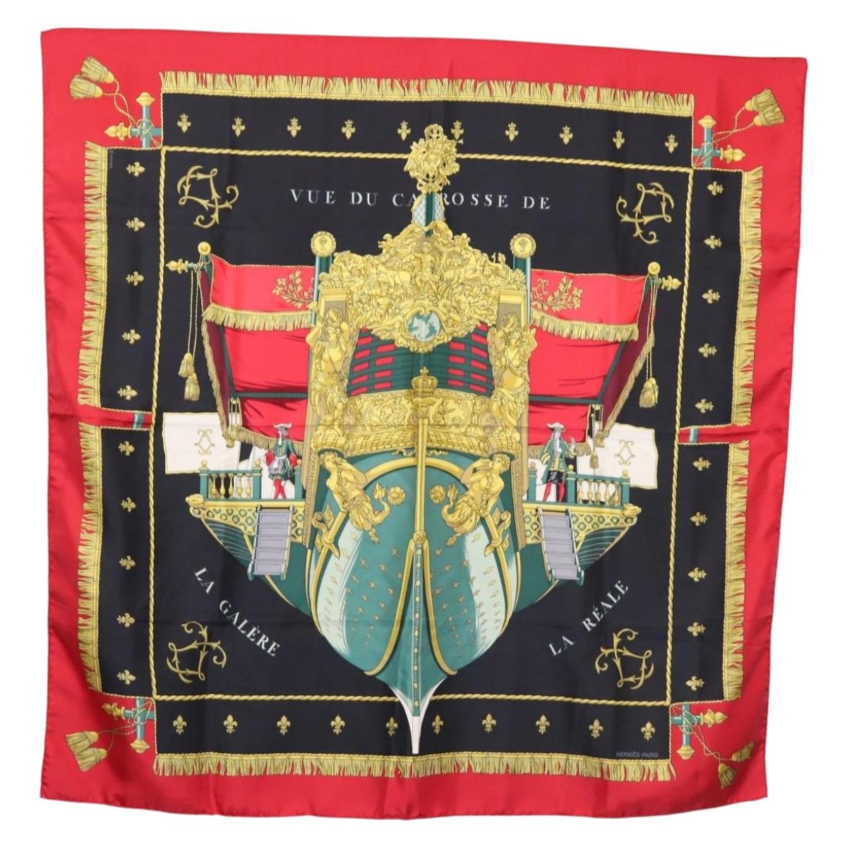 HERMES Carre 90 Scarf ""VUE DU CAROSSE DE LA GALERE LA REALE "" Silk Auth hk3012