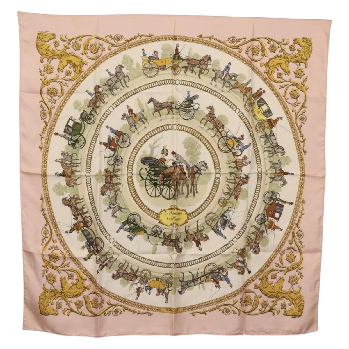 HERMES Carre 90 Scarf ""LA PROMENADE"" Silk Pink Auth hk3017