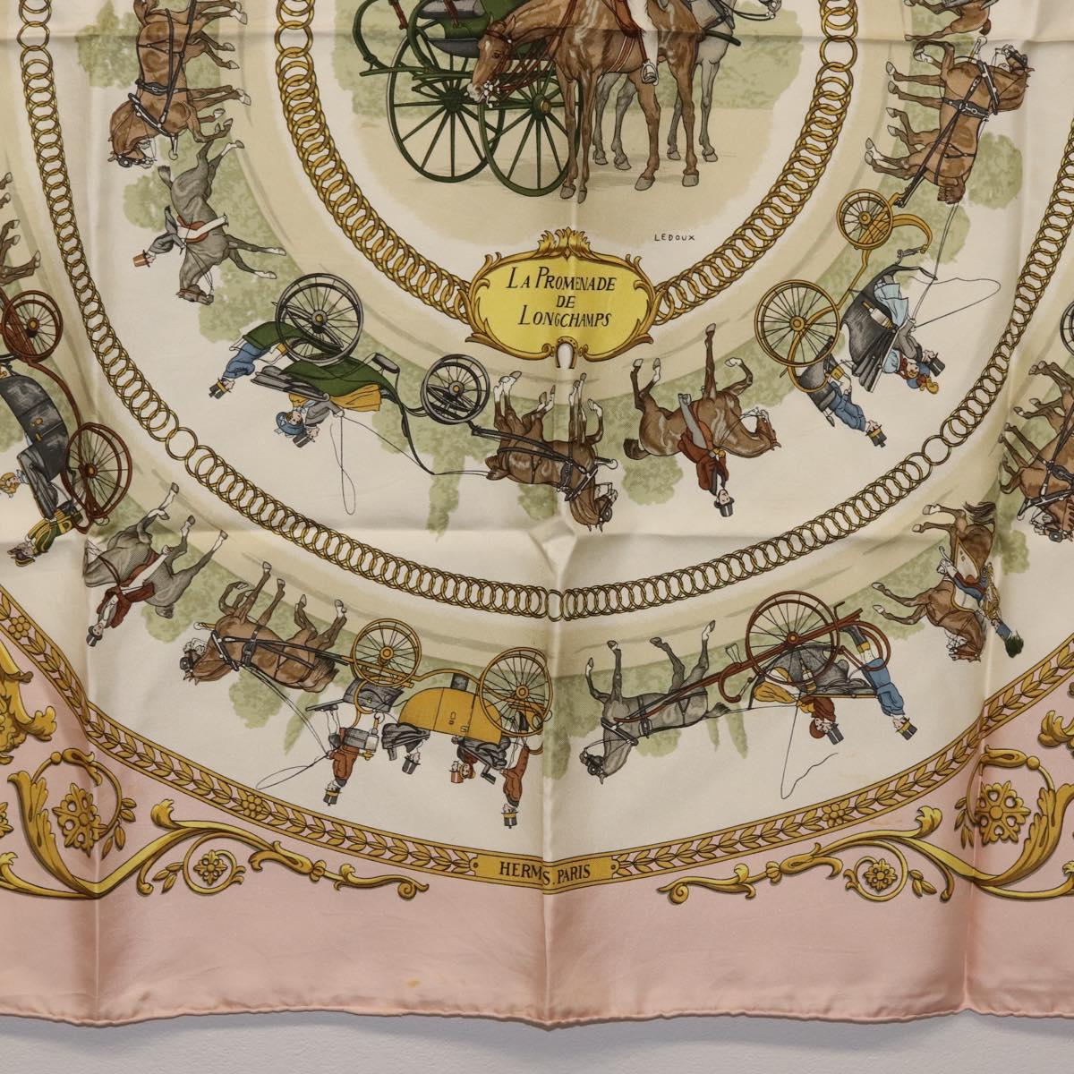 HERMES Carre 90 Scarf ""LA PROMENADE"" Silk Pink Auth hk3017