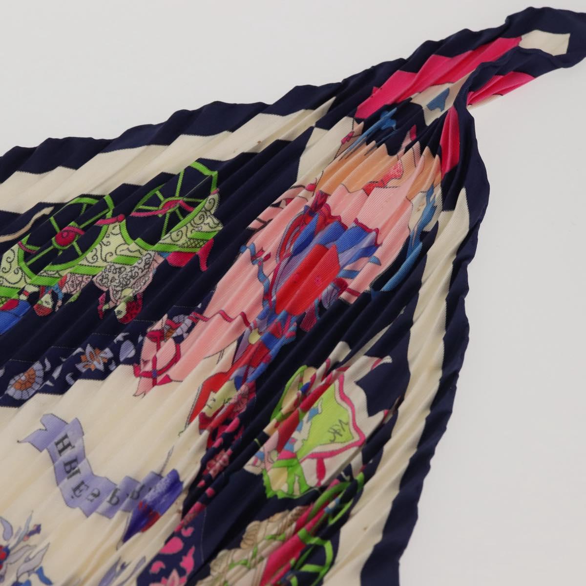 HERMES Pleated Carre 90 Scarf ""fantaisies indiennes "" Silk Navy Auth hk3018