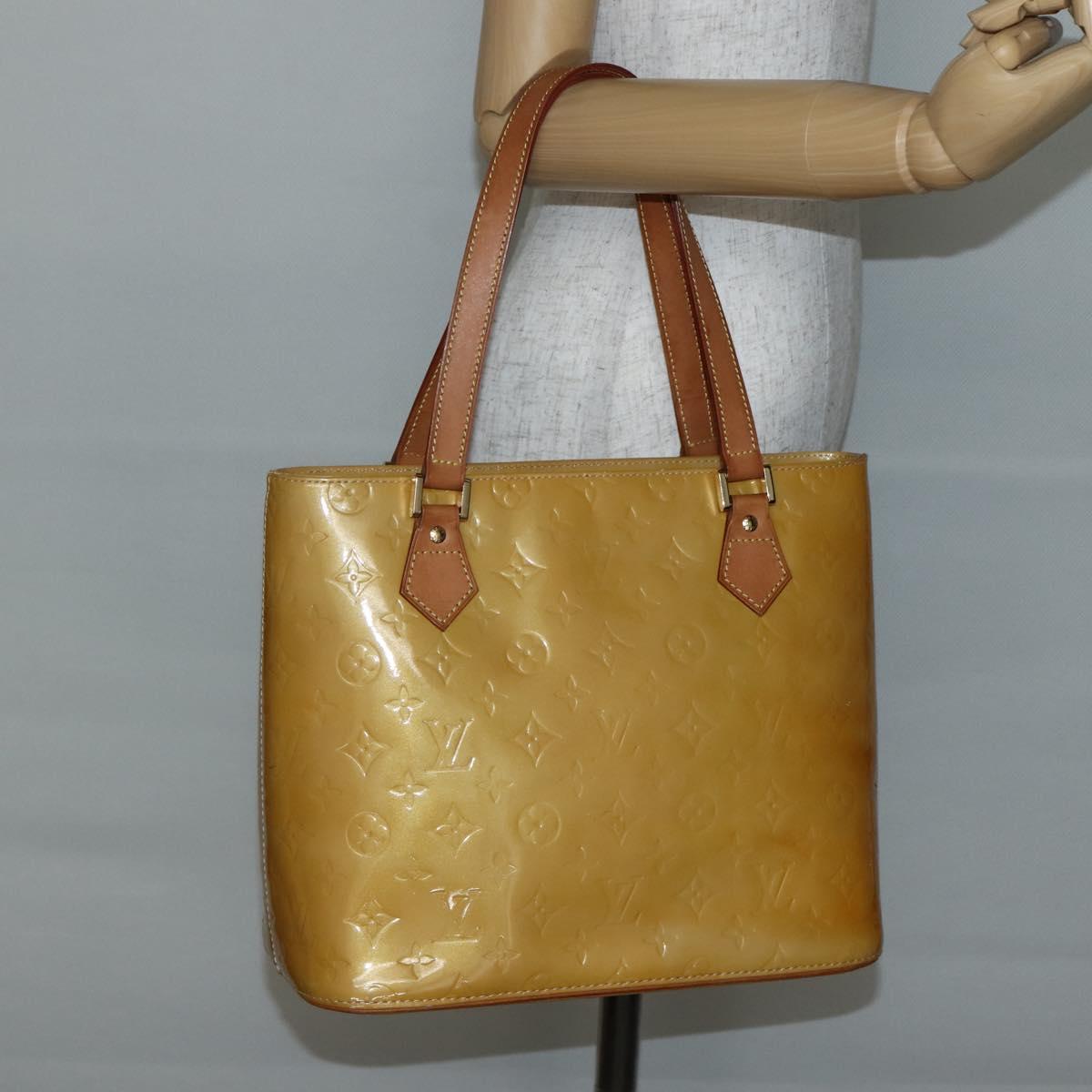LOUIS VUITTON Monogram Vernis Houston Hand Bag Beige M91004 LV Auth hk3041