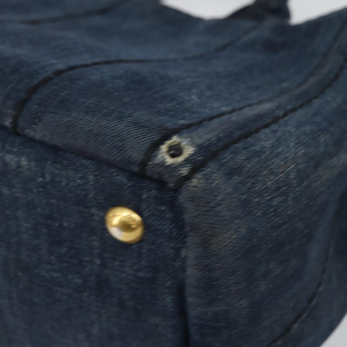 PRADA Canapa PM Hand Bag Denim Blue Gold Auth hk3051