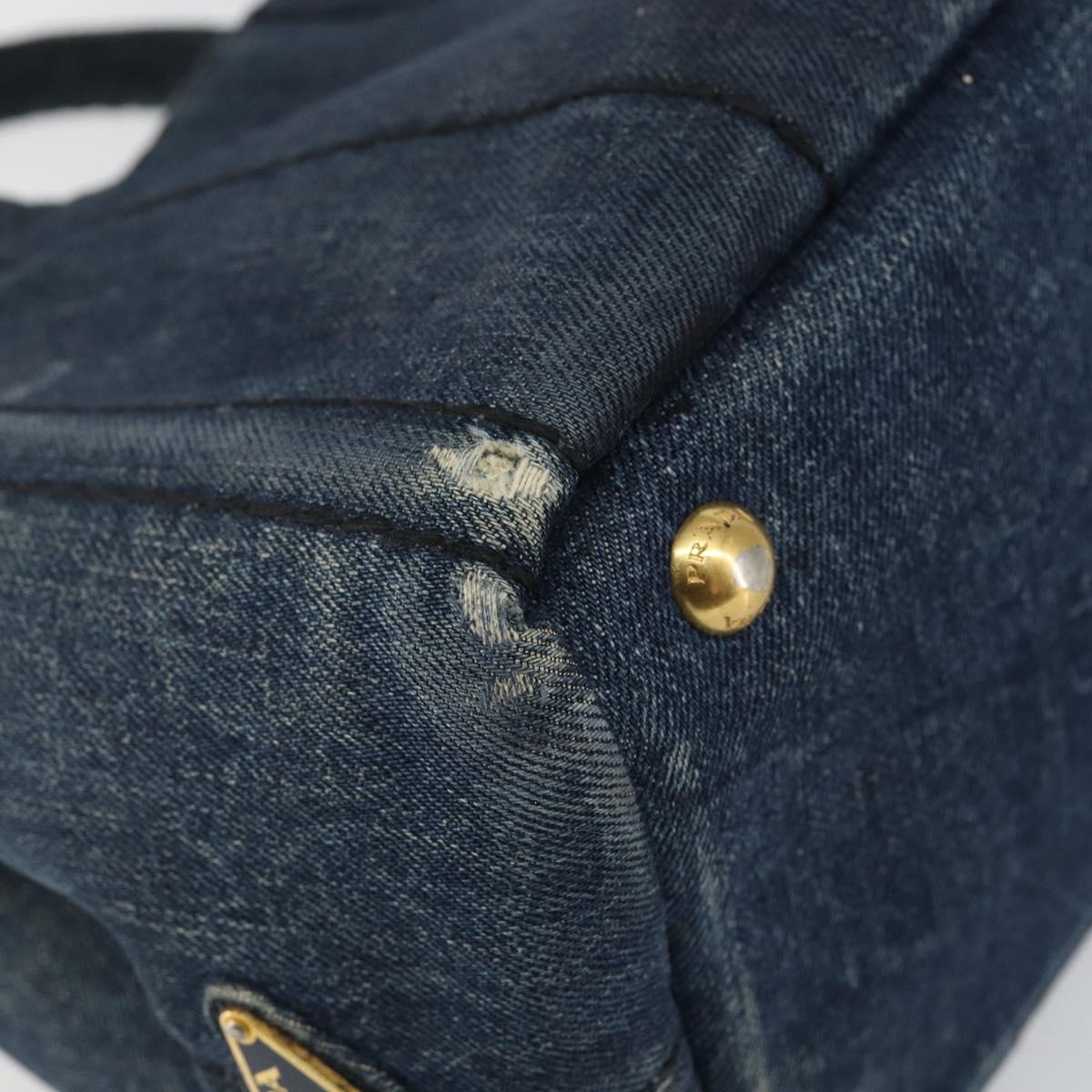PRADA Canapa PM Hand Bag Denim Blue Gold Auth hk3051