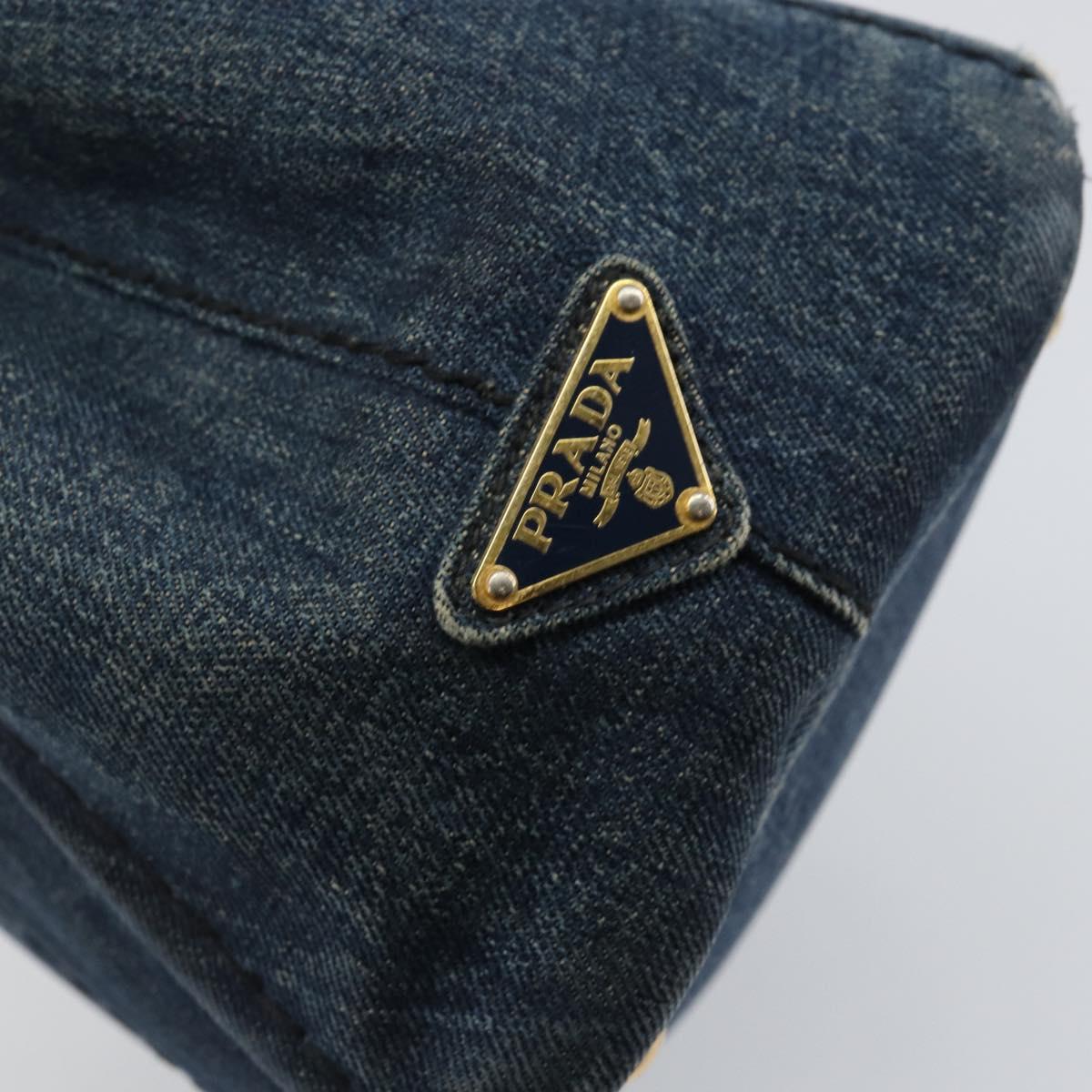 PRADA Canapa PM Hand Bag Denim Blue Gold Auth hk3051