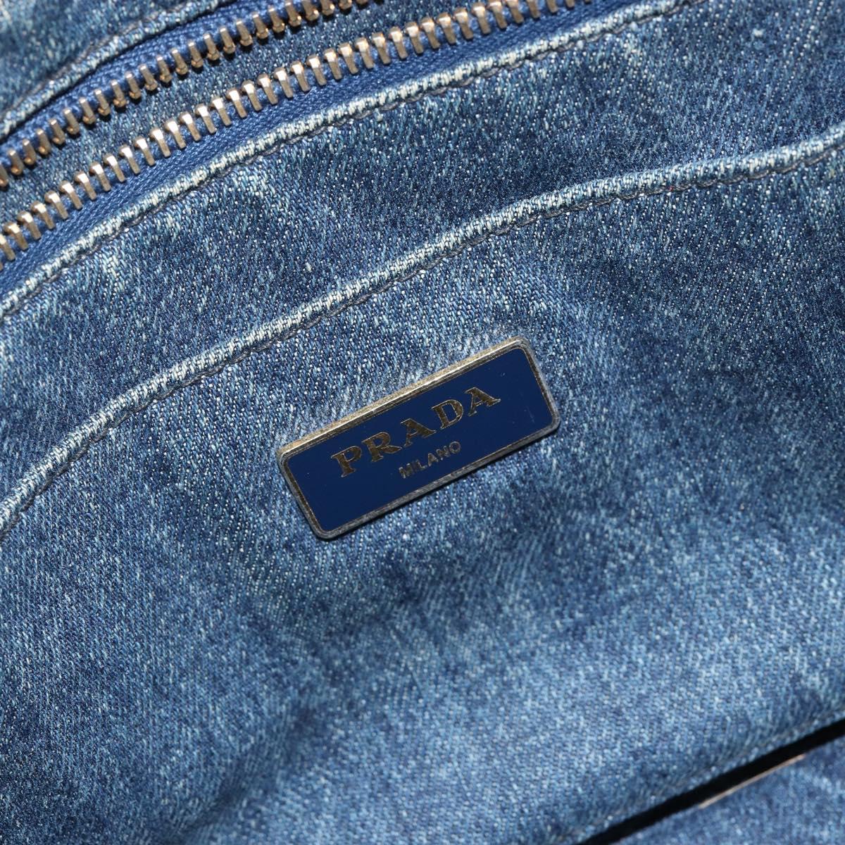 PRADA Canapa PM Hand Bag Denim Blue Gold Auth hk3051