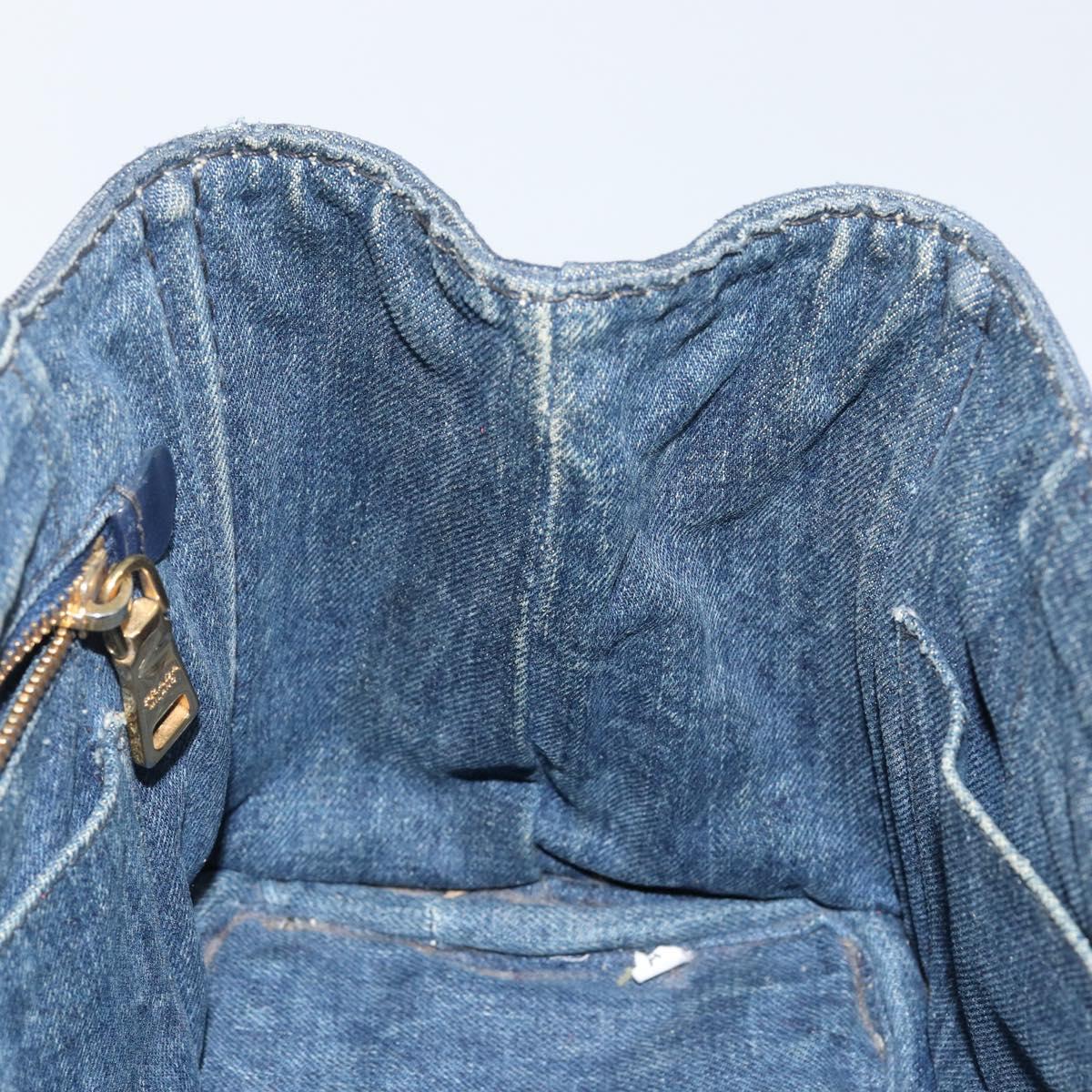 PRADA Canapa PM Hand Bag Denim Blue Gold Auth hk3051