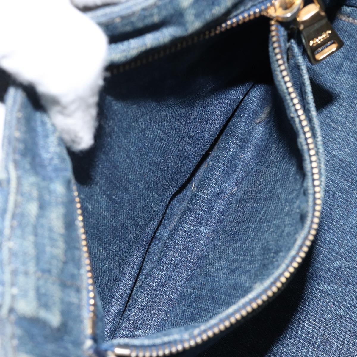 PRADA Canapa PM Hand Bag Denim Blue Gold Auth hk3051