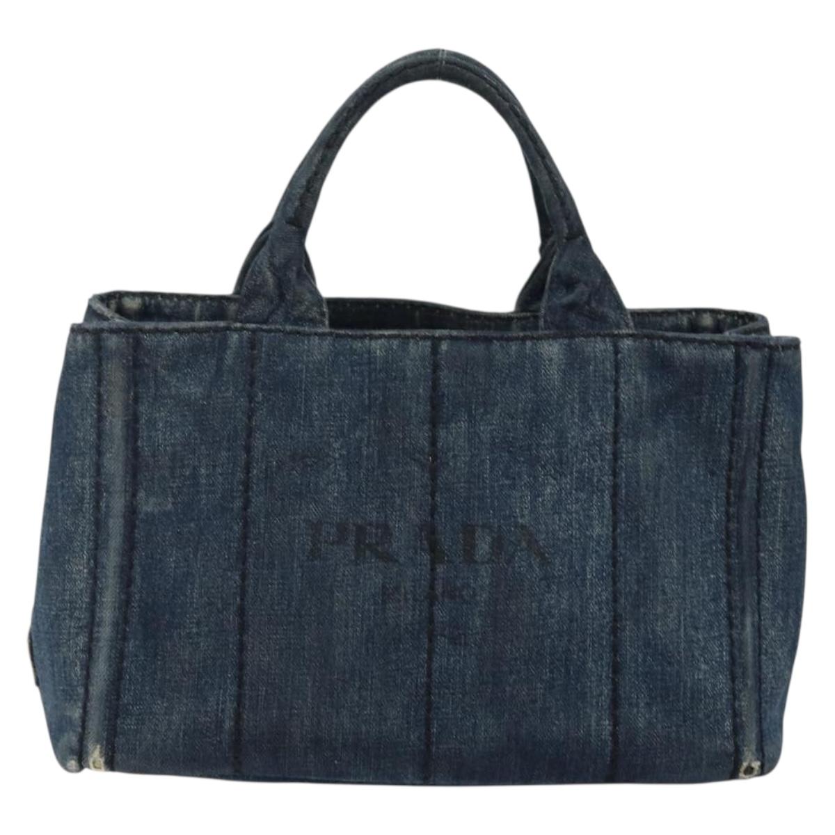 PRADA Canapa PM Hand Bag Denim Blue Gold Auth hk3051
