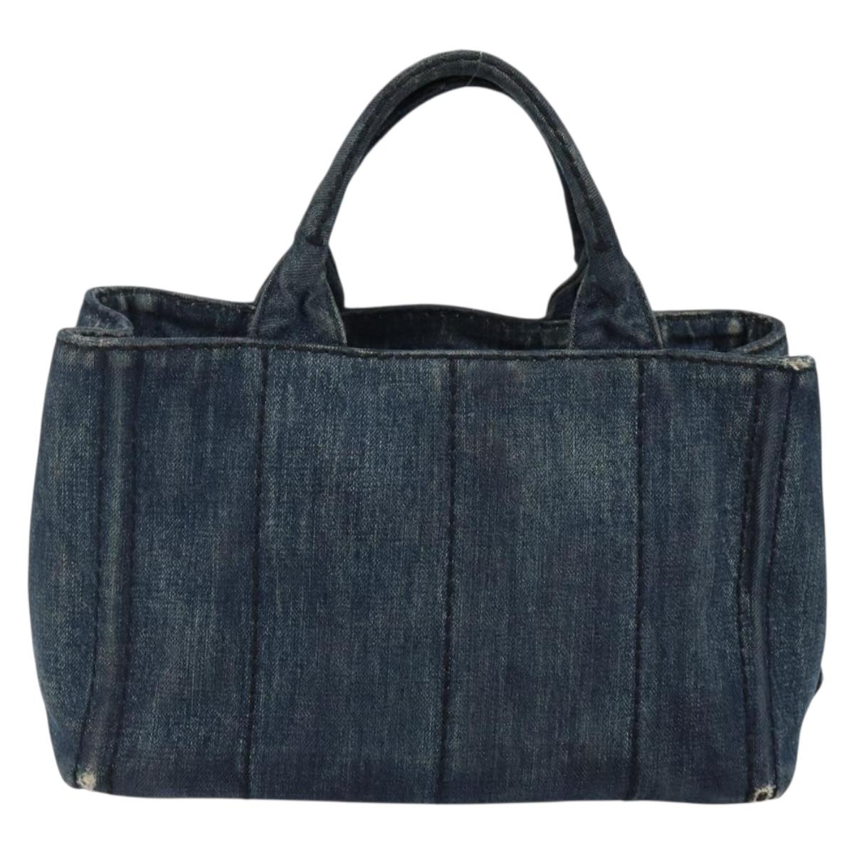 PRADA Canapa PM Hand Bag Denim Blue Gold Auth hk3051