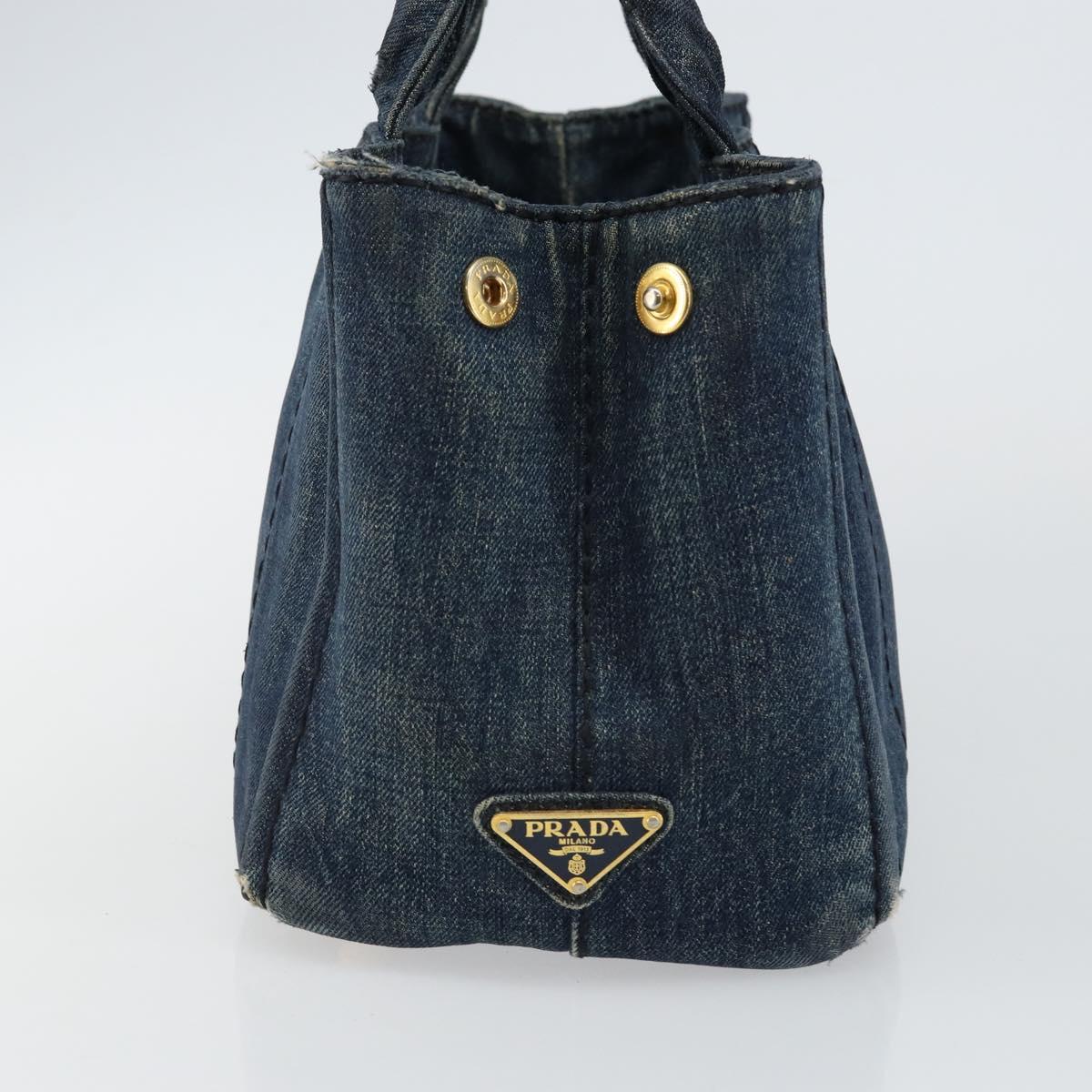 PRADA Canapa PM Hand Bag Denim Blue Gold Auth hk3051