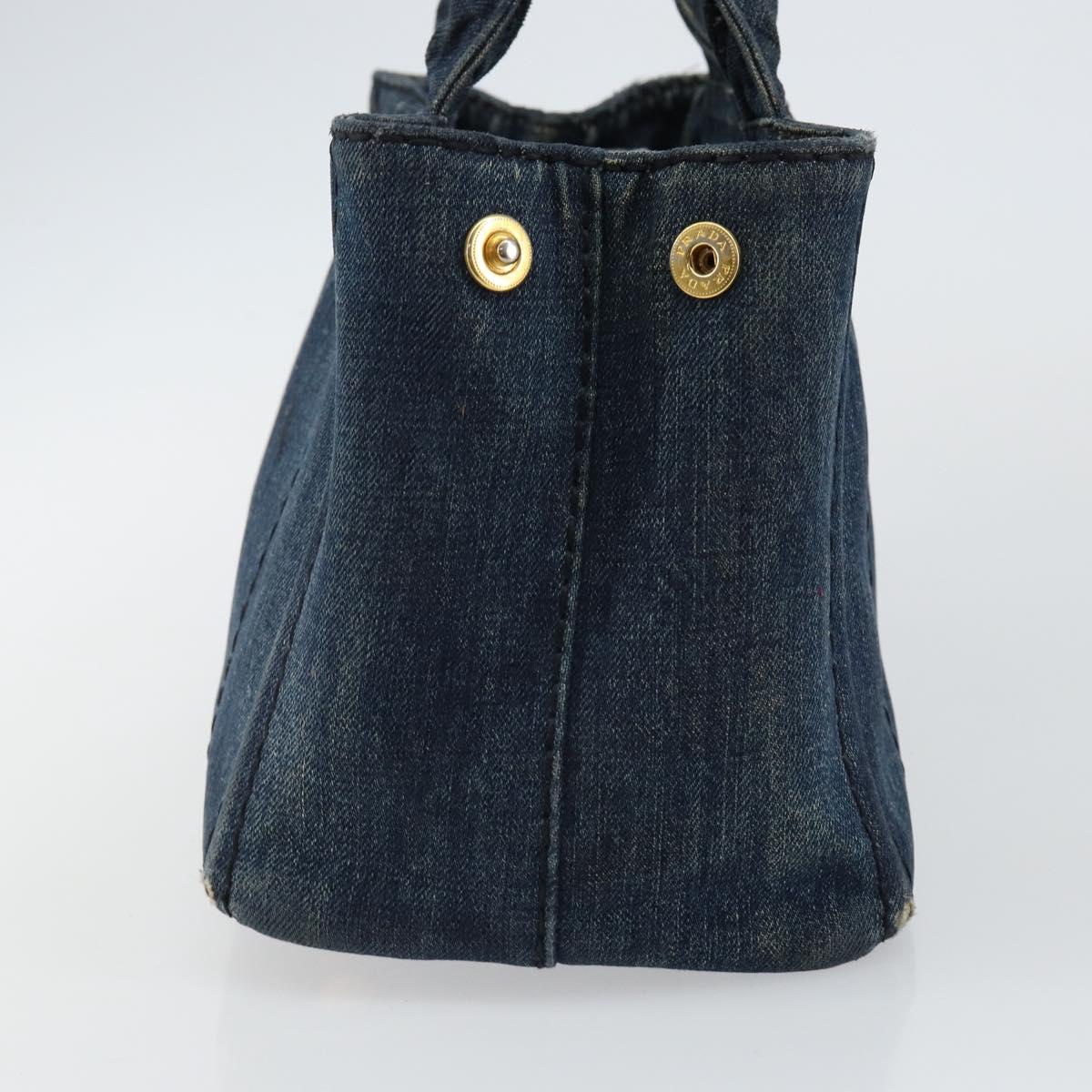 PRADA Canapa PM Hand Bag Denim Blue Gold Auth hk3051