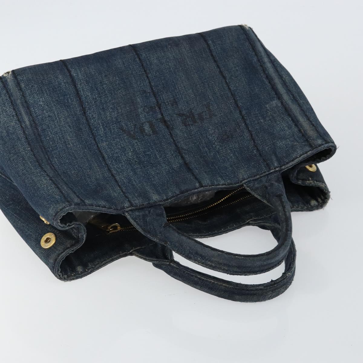 PRADA Canapa PM Hand Bag Denim Blue Gold Auth hk3051