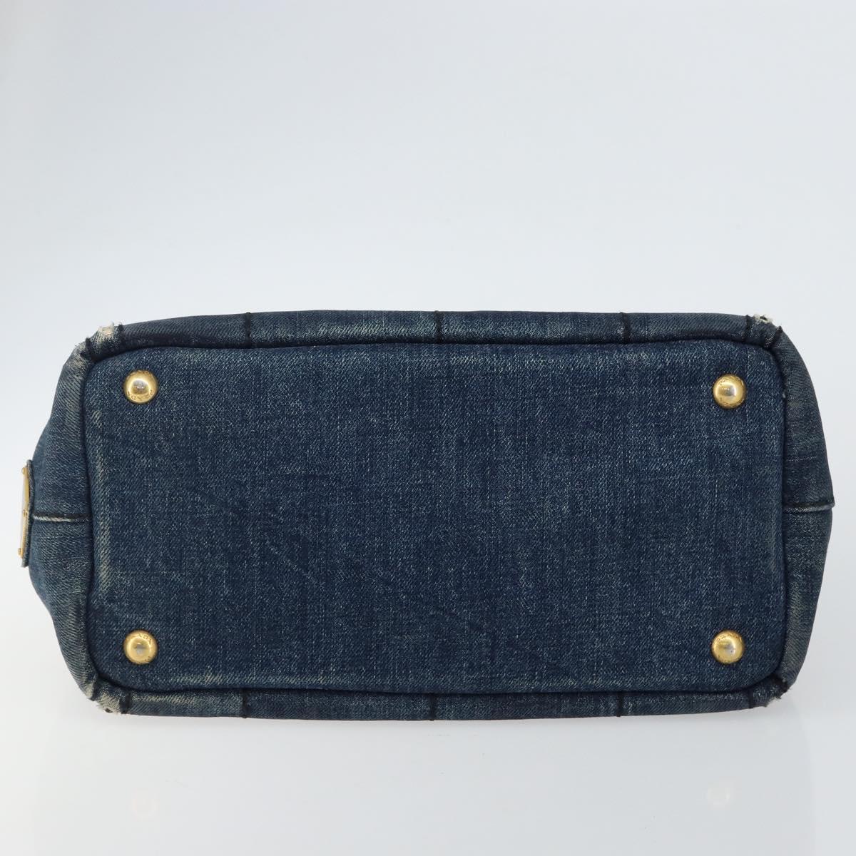PRADA Canapa PM Hand Bag Denim Blue Gold Auth hk3051