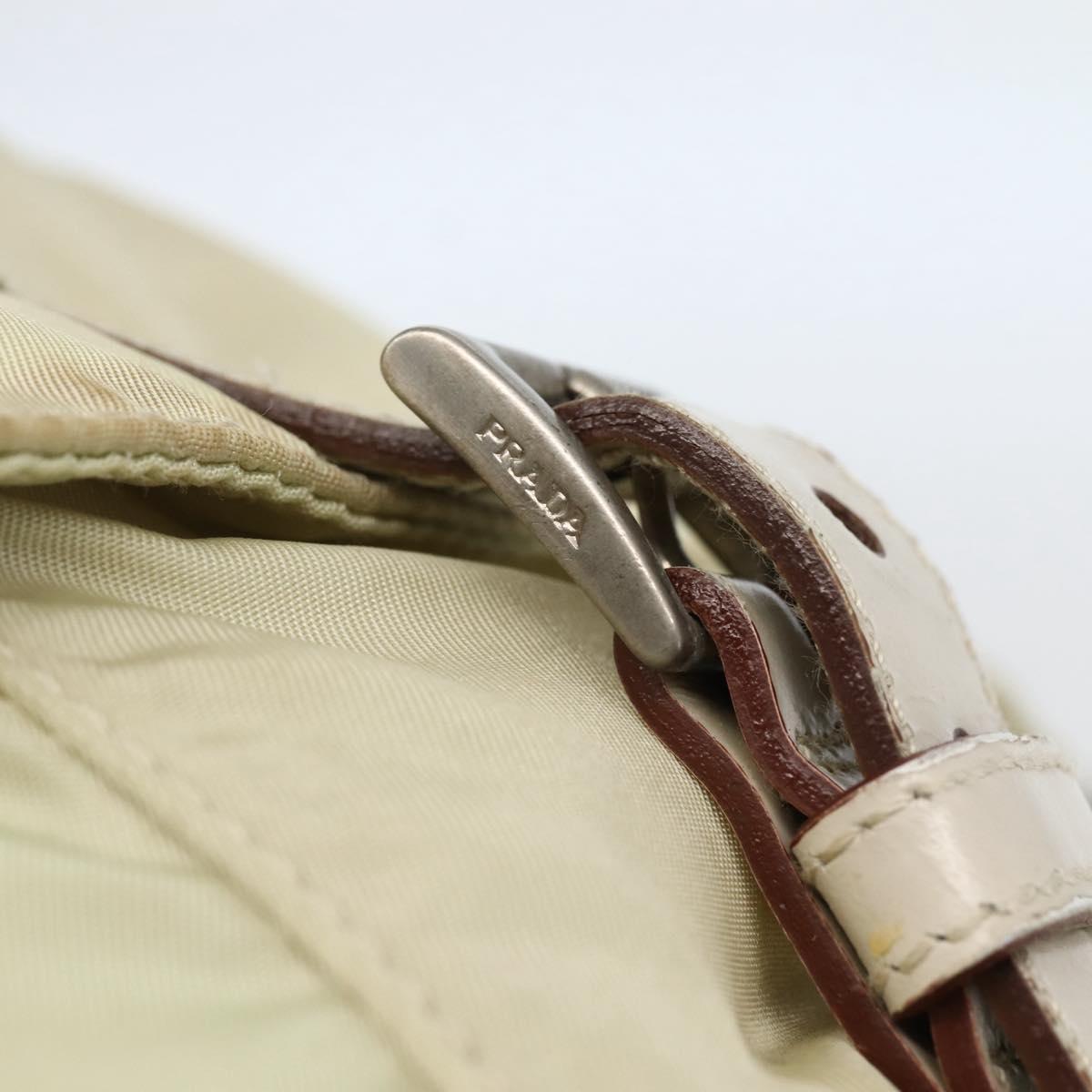 PRADA Shoulder Bag Nylon Beige Silver Auth hk3054