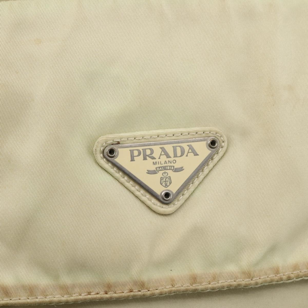 PRADA Shoulder Bag Nylon Beige Silver Auth hk3054