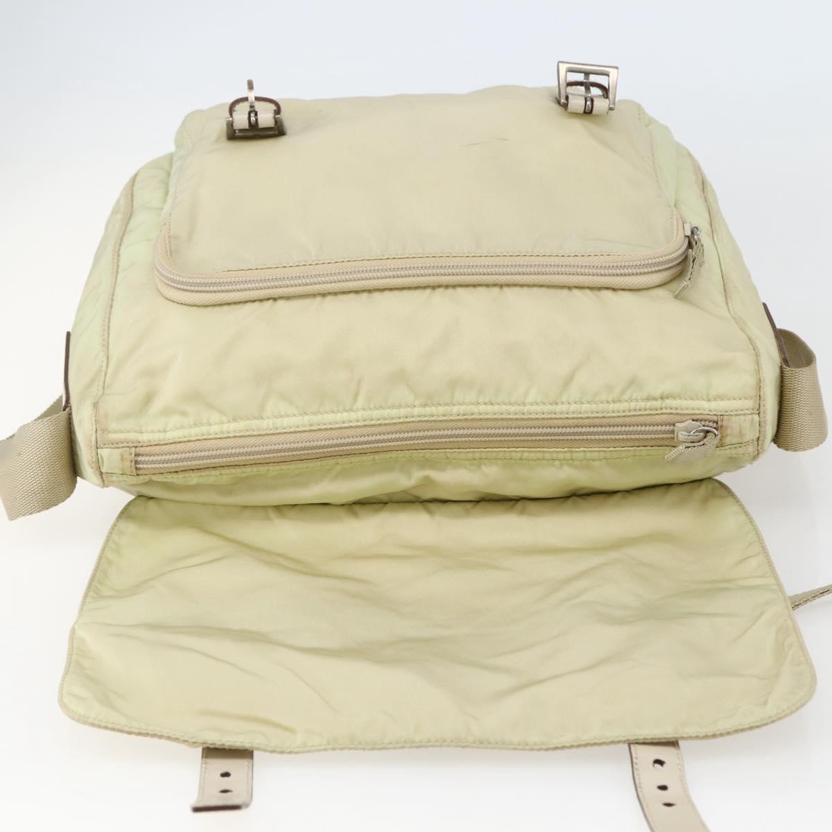 PRADA Shoulder Bag Nylon Beige Silver Auth hk3054