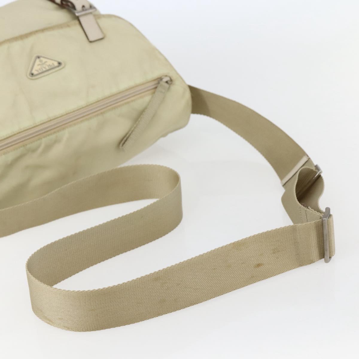 PRADA Shoulder Bag Nylon Beige Silver Auth hk3054