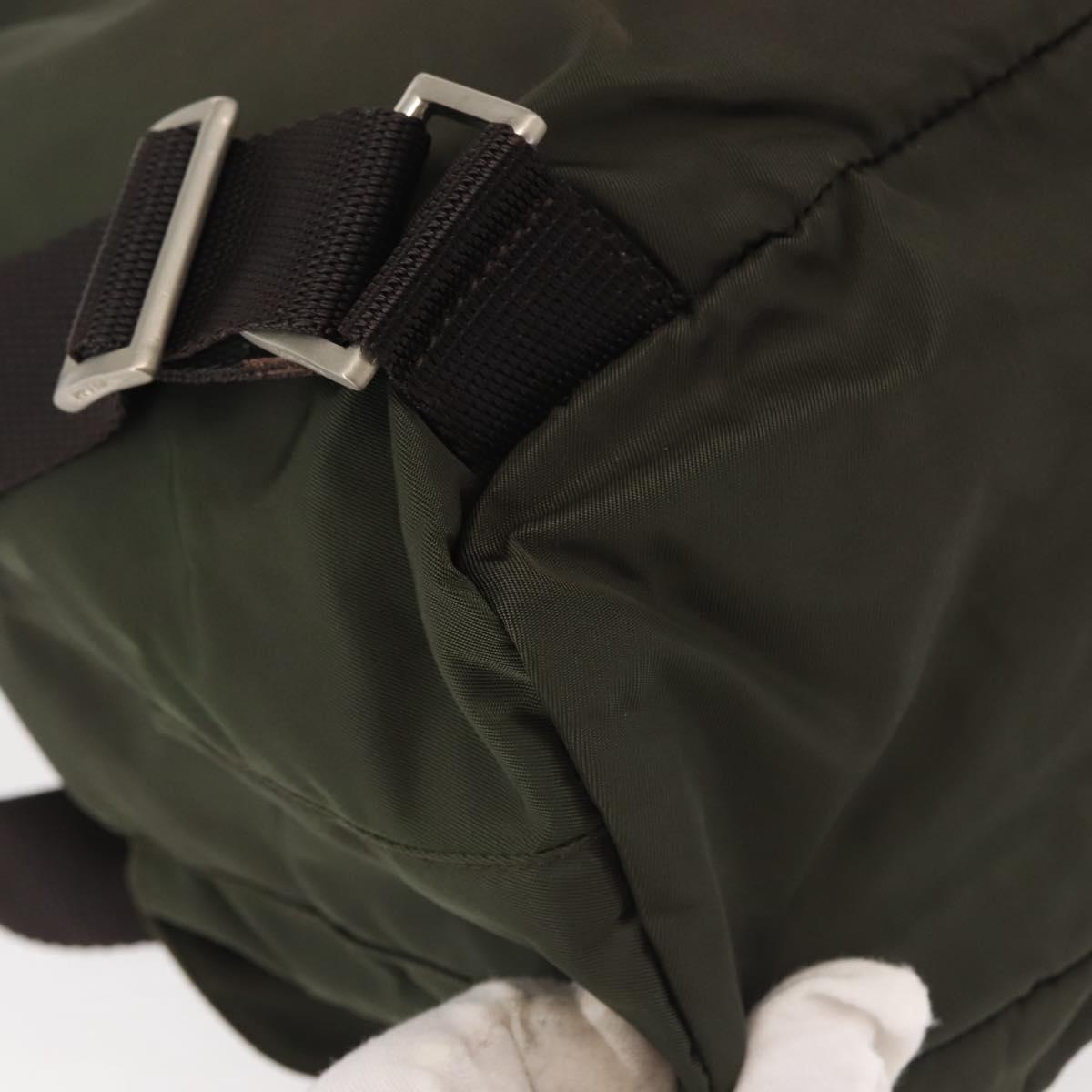 PRADA Backpack Nylon Khaki Silver Auth hk3056