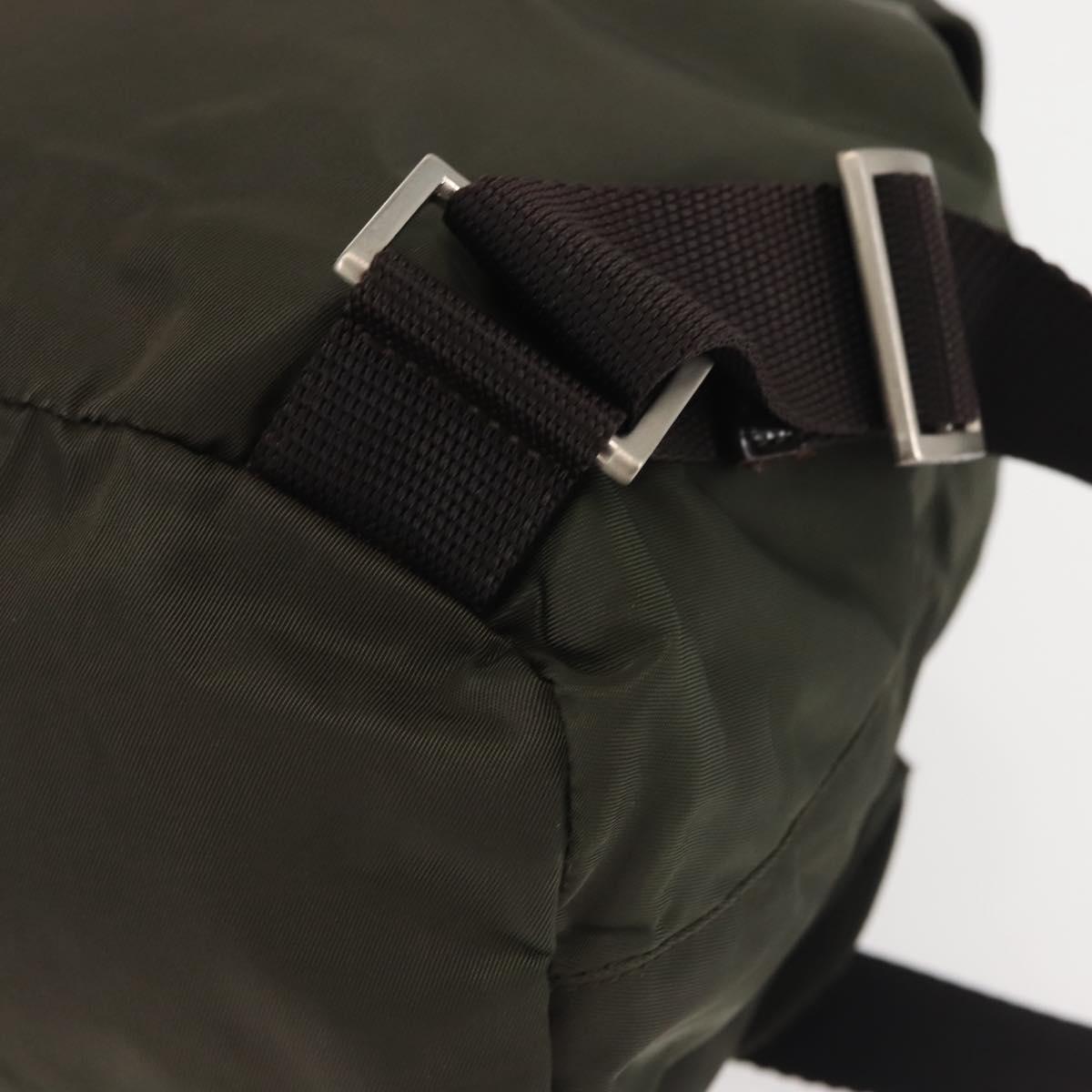 PRADA Backpack Nylon Khaki Silver Auth hk3056