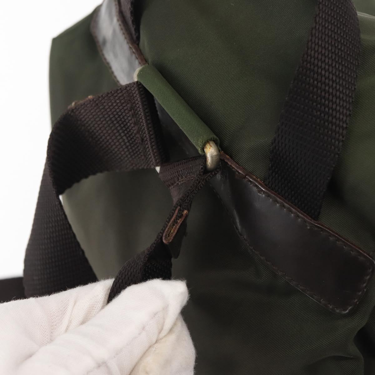 PRADA Backpack Nylon Khaki Silver Auth hk3056