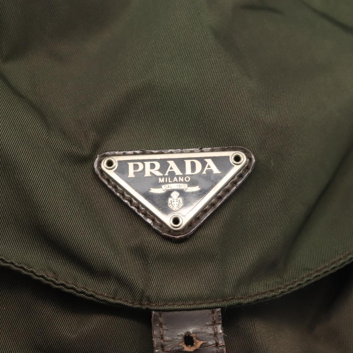 PRADA Backpack Nylon Khaki Silver Auth hk3056