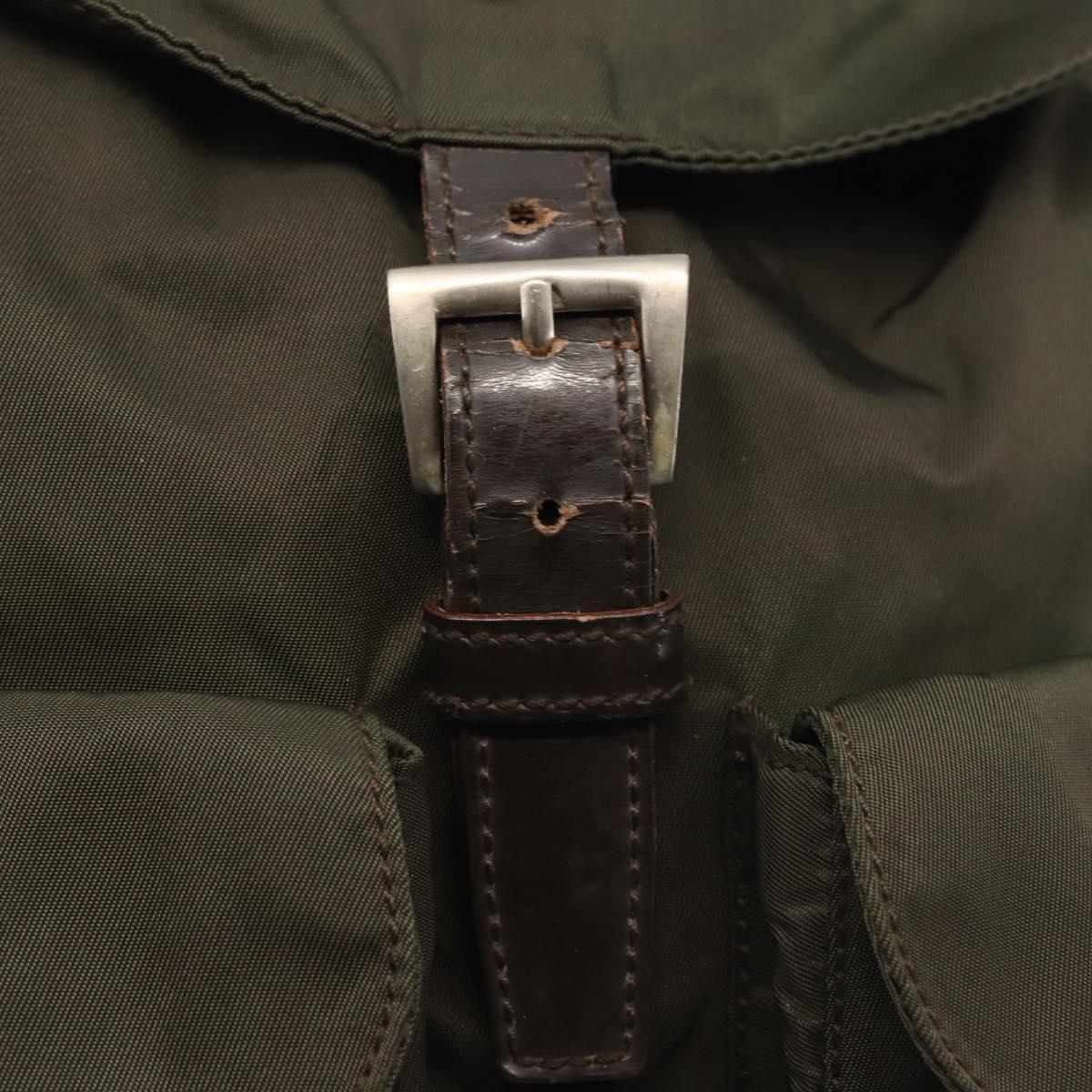 PRADA Backpack Nylon Khaki Silver Auth hk3056