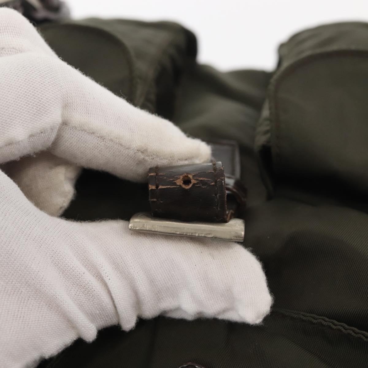 PRADA Backpack Nylon Khaki Silver Auth hk3056