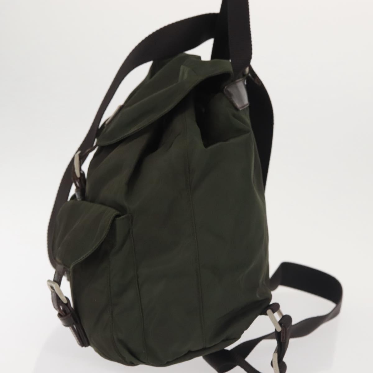 PRADA Backpack Nylon Khaki Silver Auth hk3056