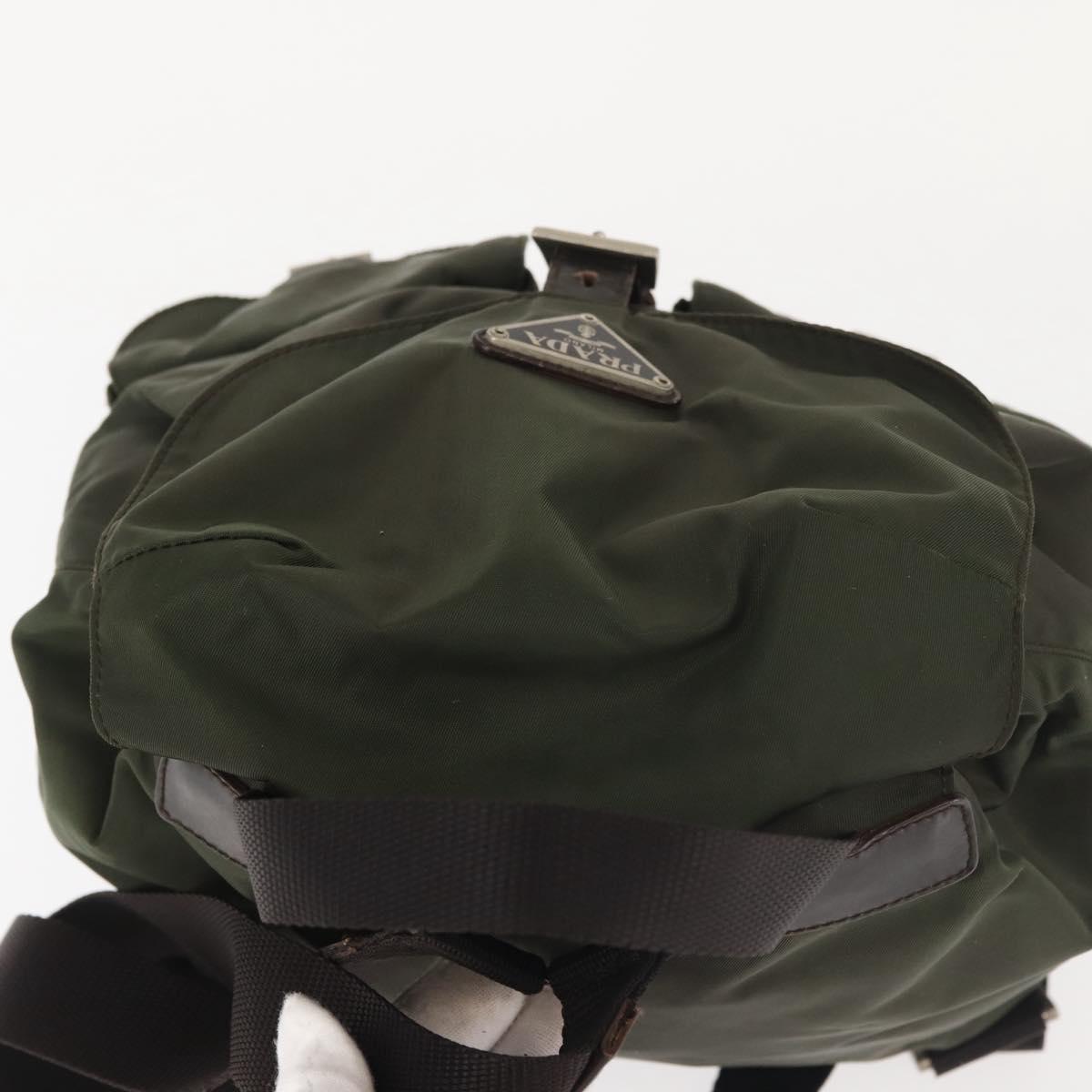 PRADA Backpack Nylon Khaki Silver Auth hk3056