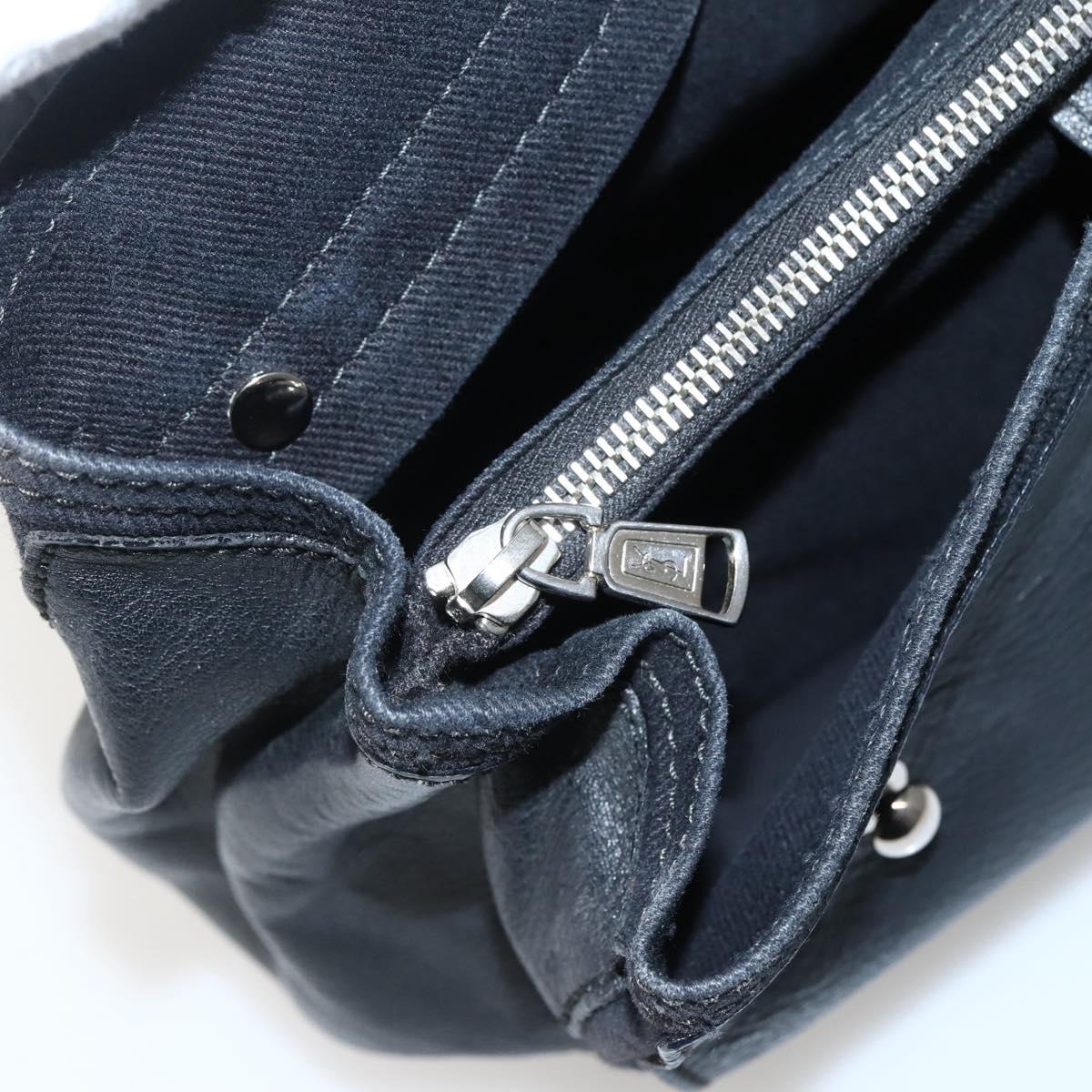 SAINT LAURENT Muse Toe Hand Bag Leather Black Silver 229680 Auth hk3062