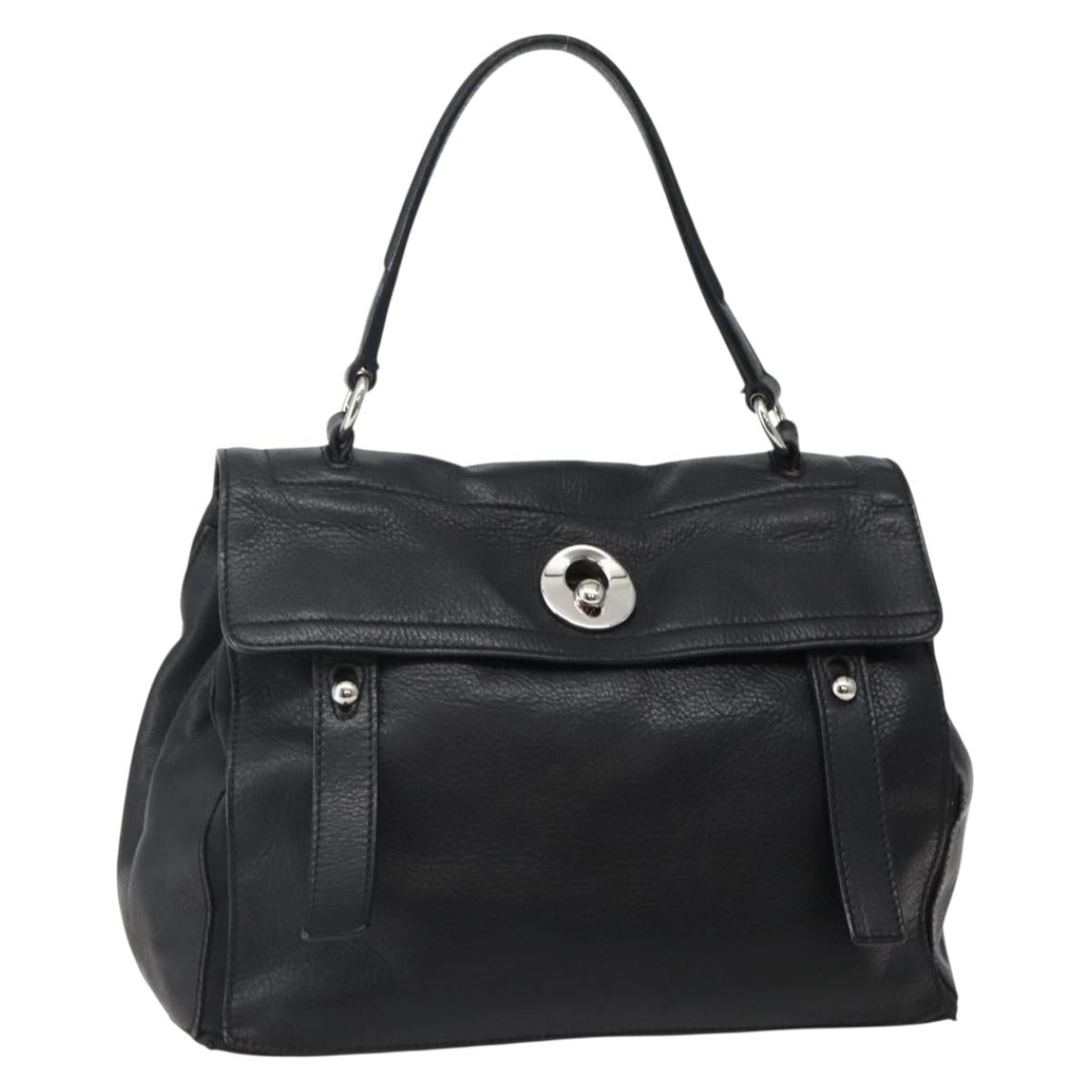SAINT LAURENT Muse Toe Hand Bag Leather Black Silver 229680 Auth hk3062