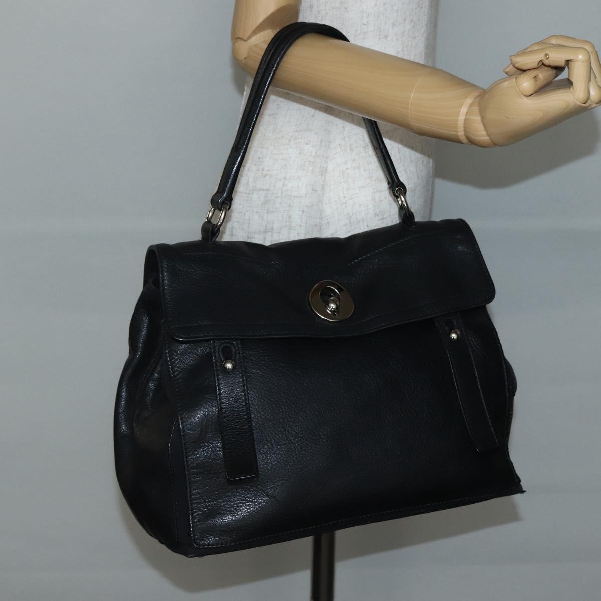 SAINT LAURENT Muse Toe Hand Bag Leather Black Silver 229680 Auth hk3062