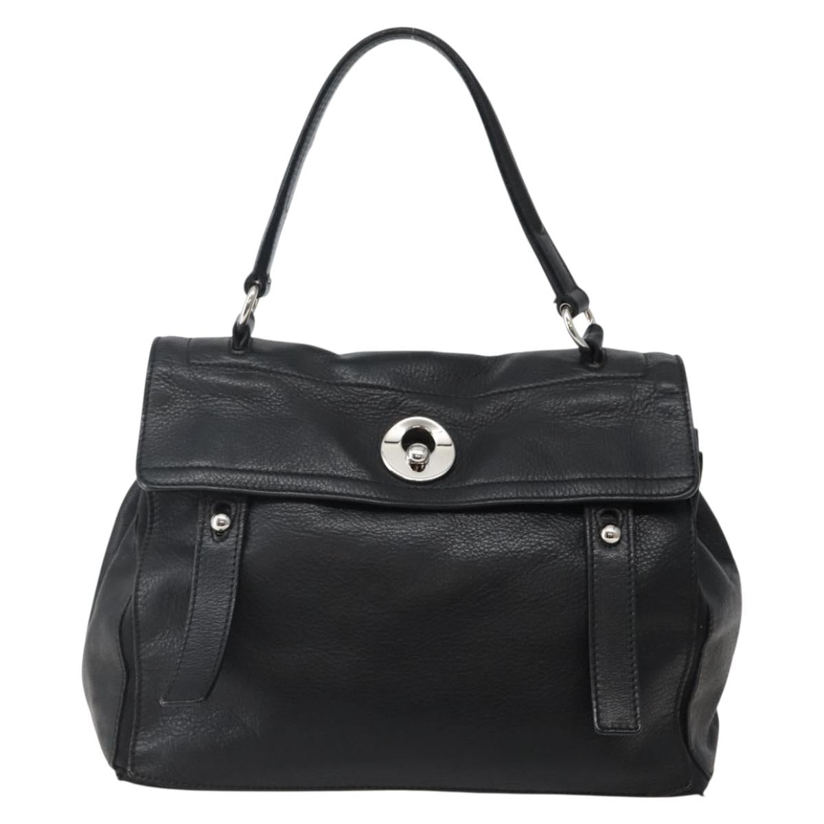 SAINT LAURENT Muse Toe Hand Bag Leather Black Silver 229680 Auth hk3062