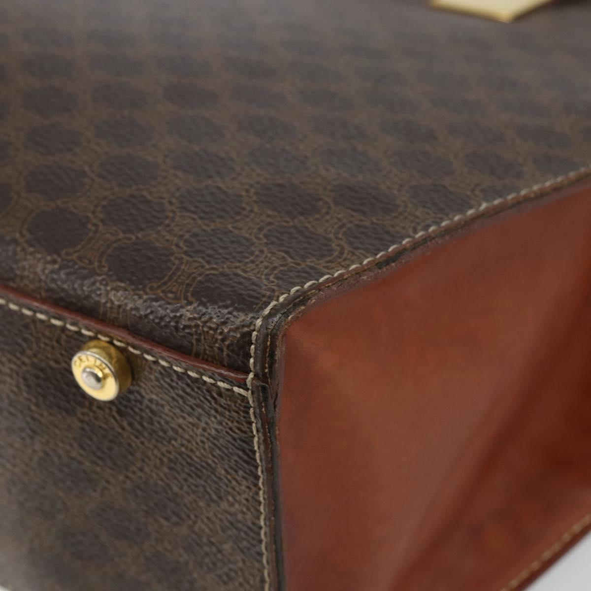 CELINE Macadam Canvas Hand Bag PVC Leather Brown Gold Auth hk3063