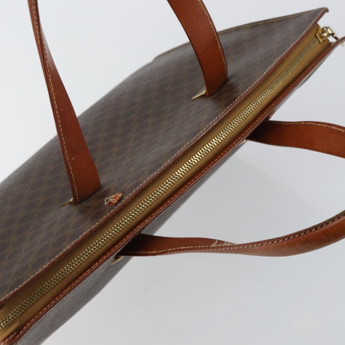 CELINE Macadam Canvas Hand Bag PVC Leather Brown Gold Auth hk3063
