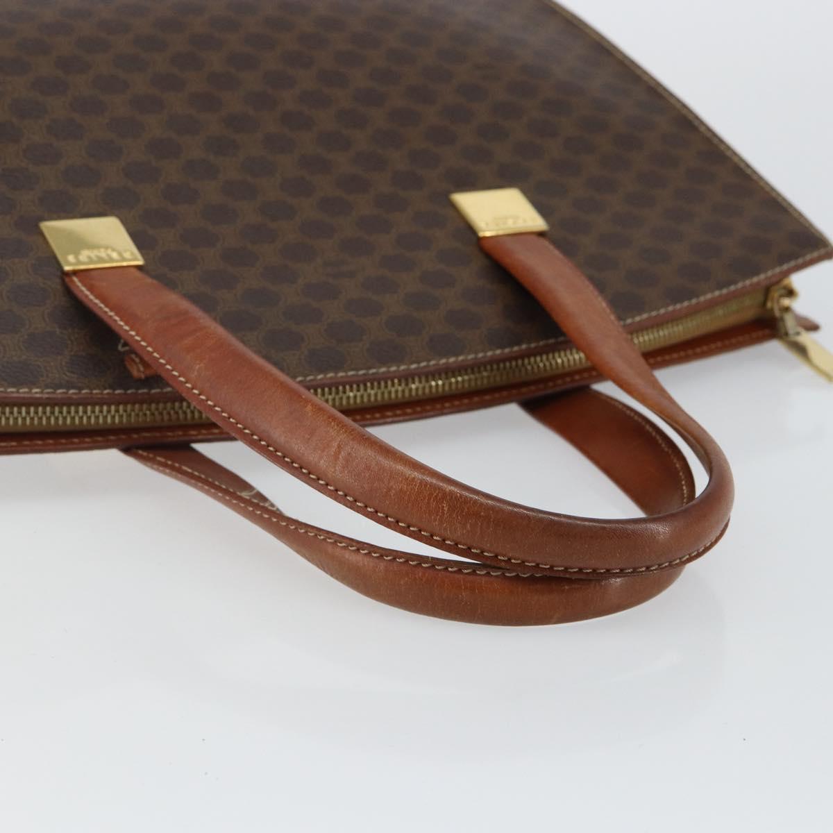 CELINE Macadam Canvas Hand Bag PVC Leather Brown Gold Auth hk3063