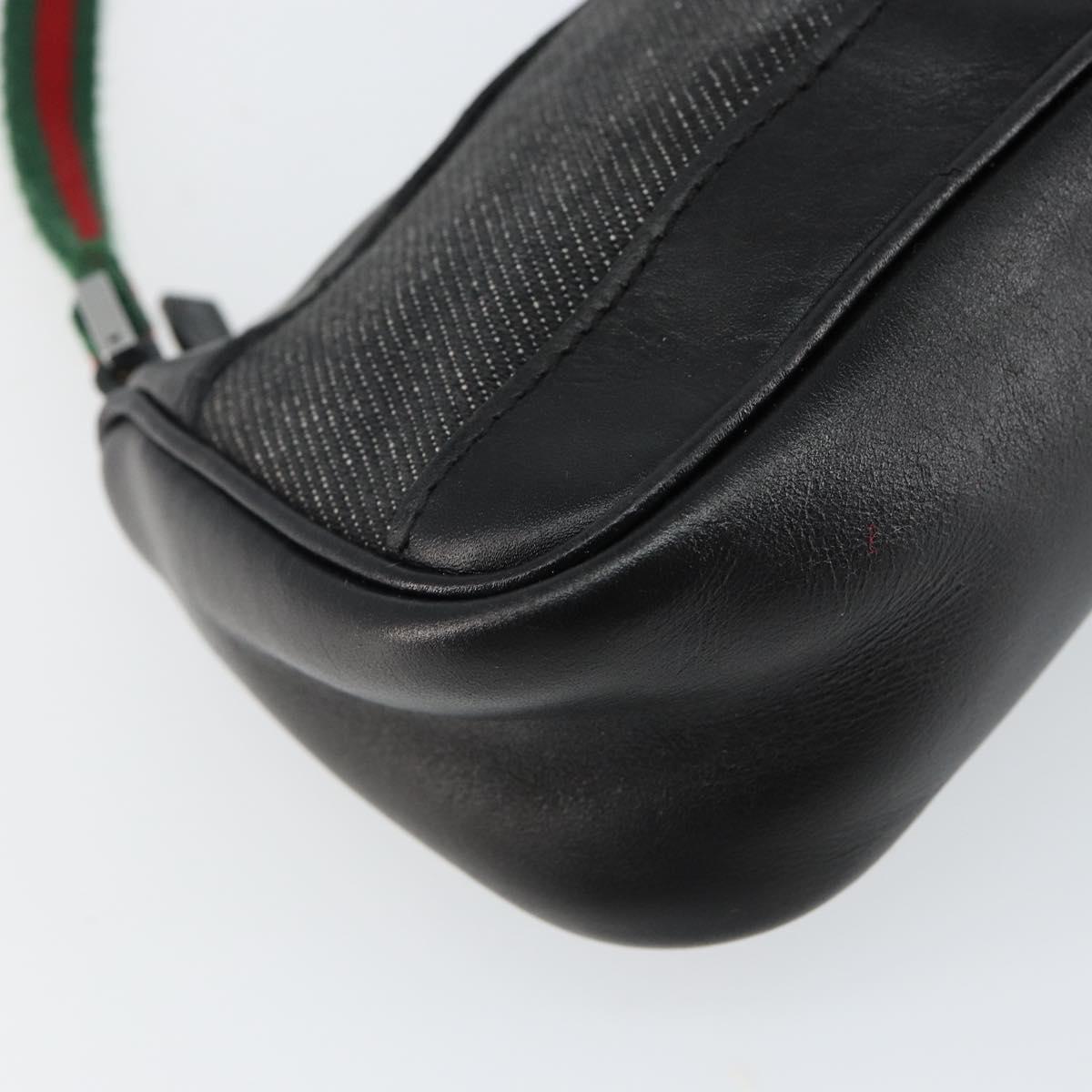 GUCCI Web Sherry Line Accessory Pouch Canvas Black Silver Red 92820 Auth hk3082