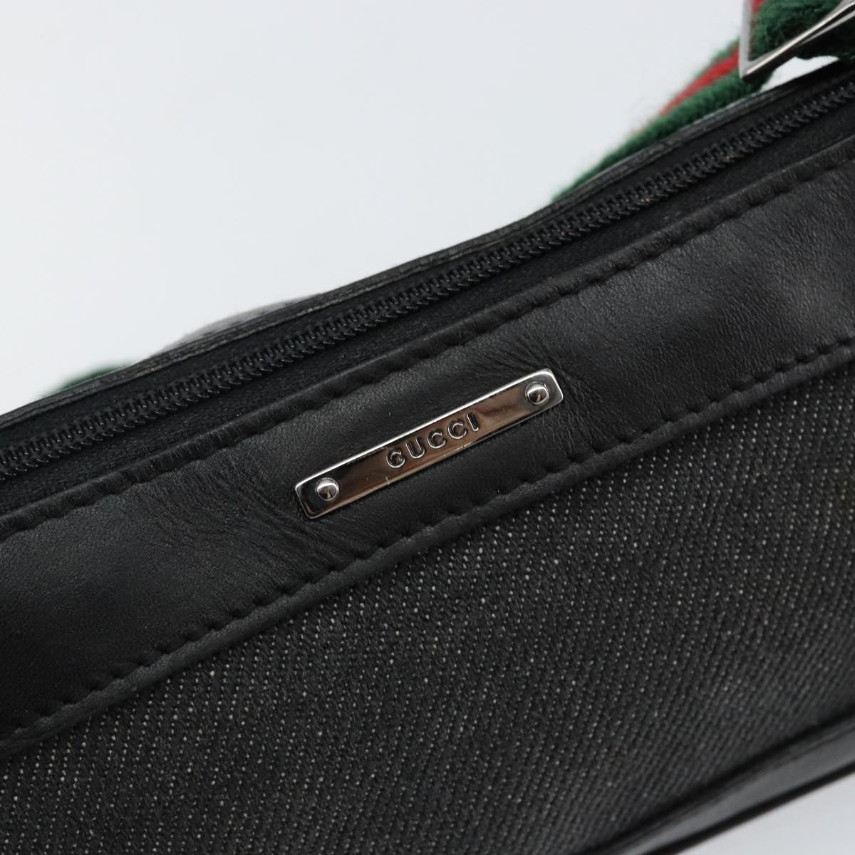 GUCCI Web Sherry Line Accessory Pouch Canvas Black Silver Red 92820 Auth hk3082