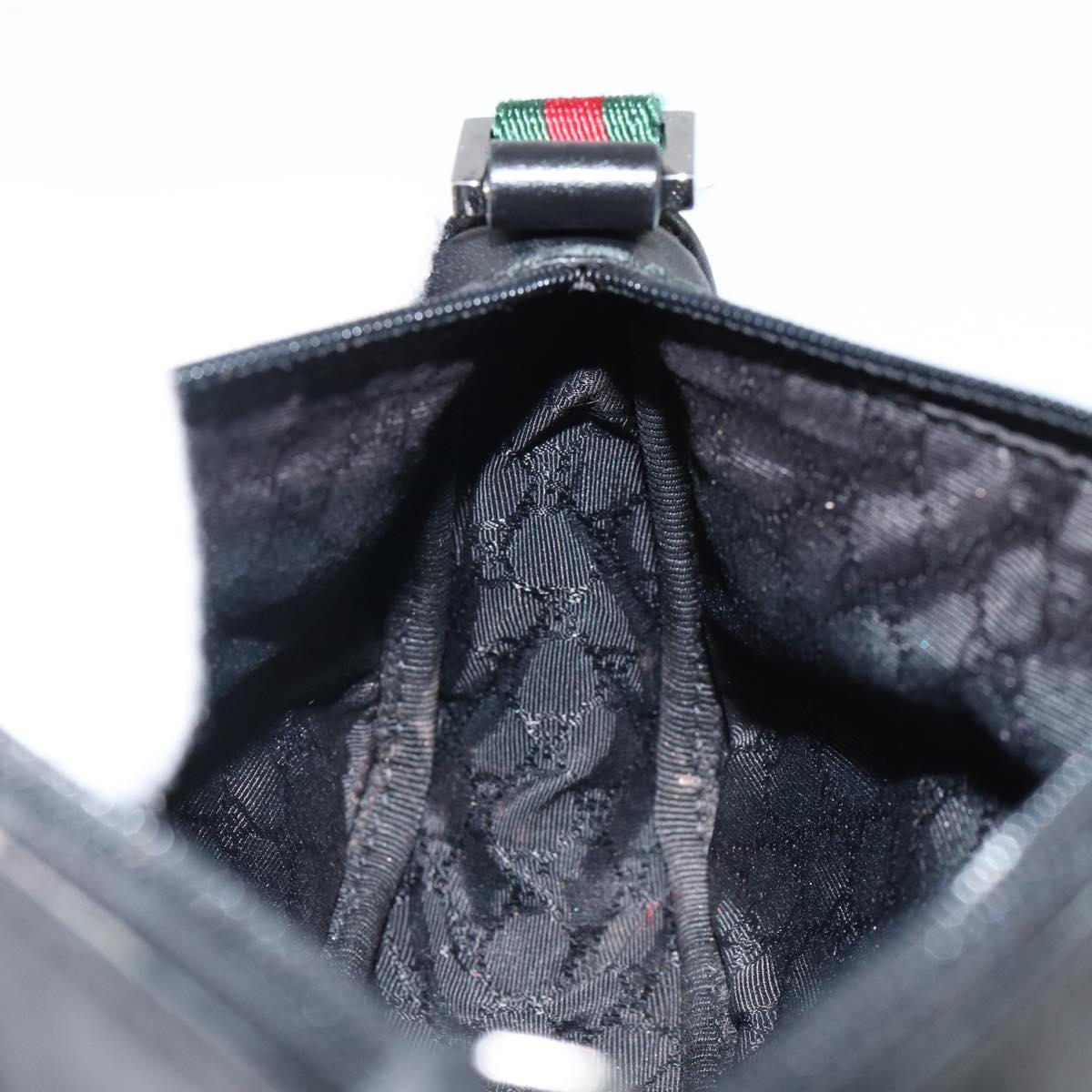 GUCCI Web Sherry Line Accessory Pouch Canvas Black Silver Red 92820 Auth hk3082