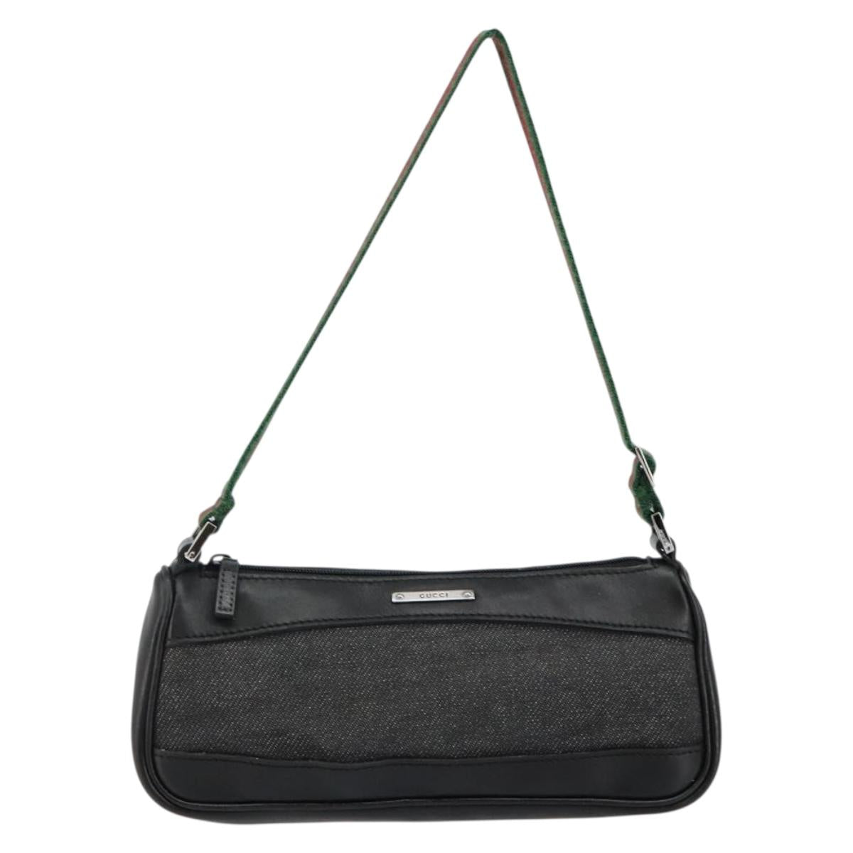 GUCCI Web Sherry Line Accessory Pouch Canvas Black Silver Red 92820 Auth hk3082