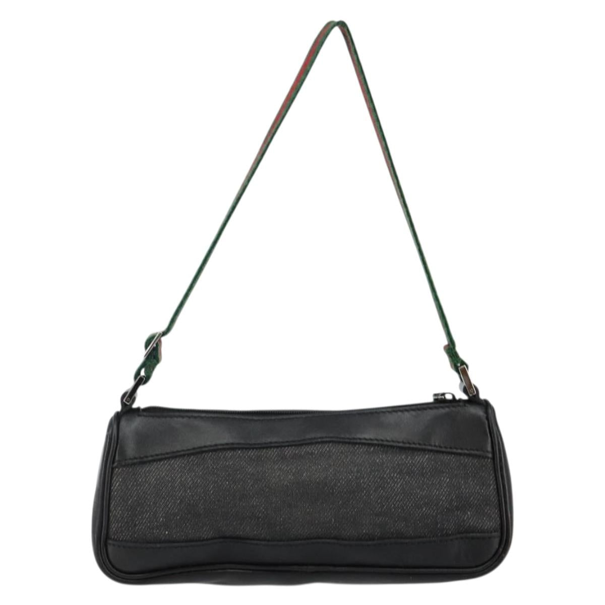 GUCCI Web Sherry Line Accessory Pouch Canvas Black Silver Red 92820 Auth hk3082
