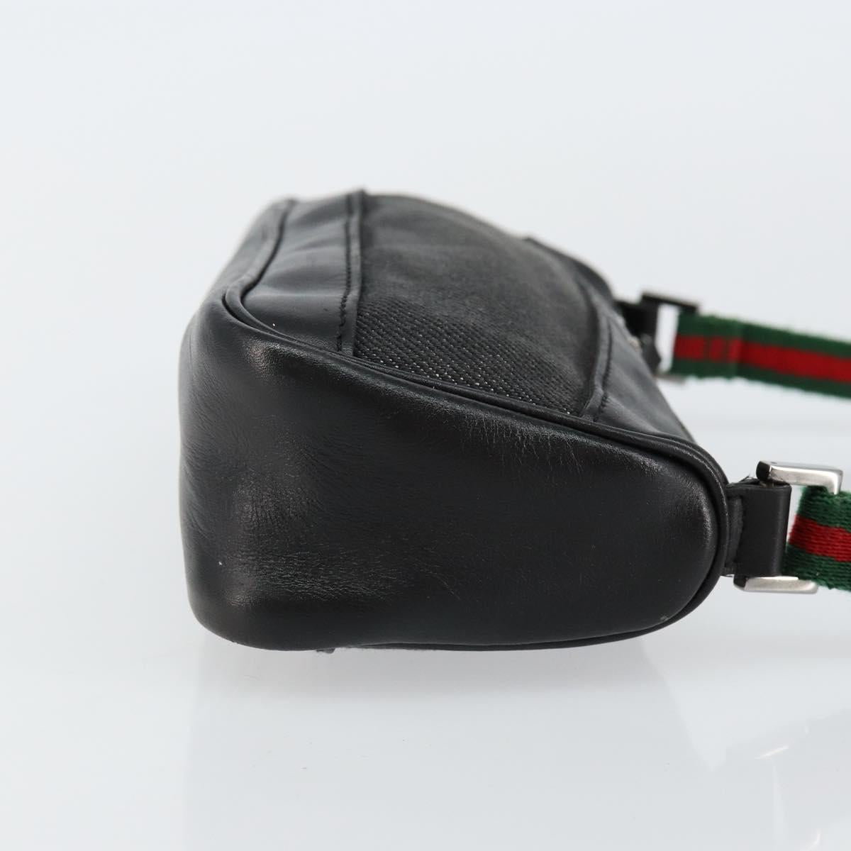 GUCCI Web Sherry Line Accessory Pouch Canvas Black Silver Red 92820 Auth hk3082