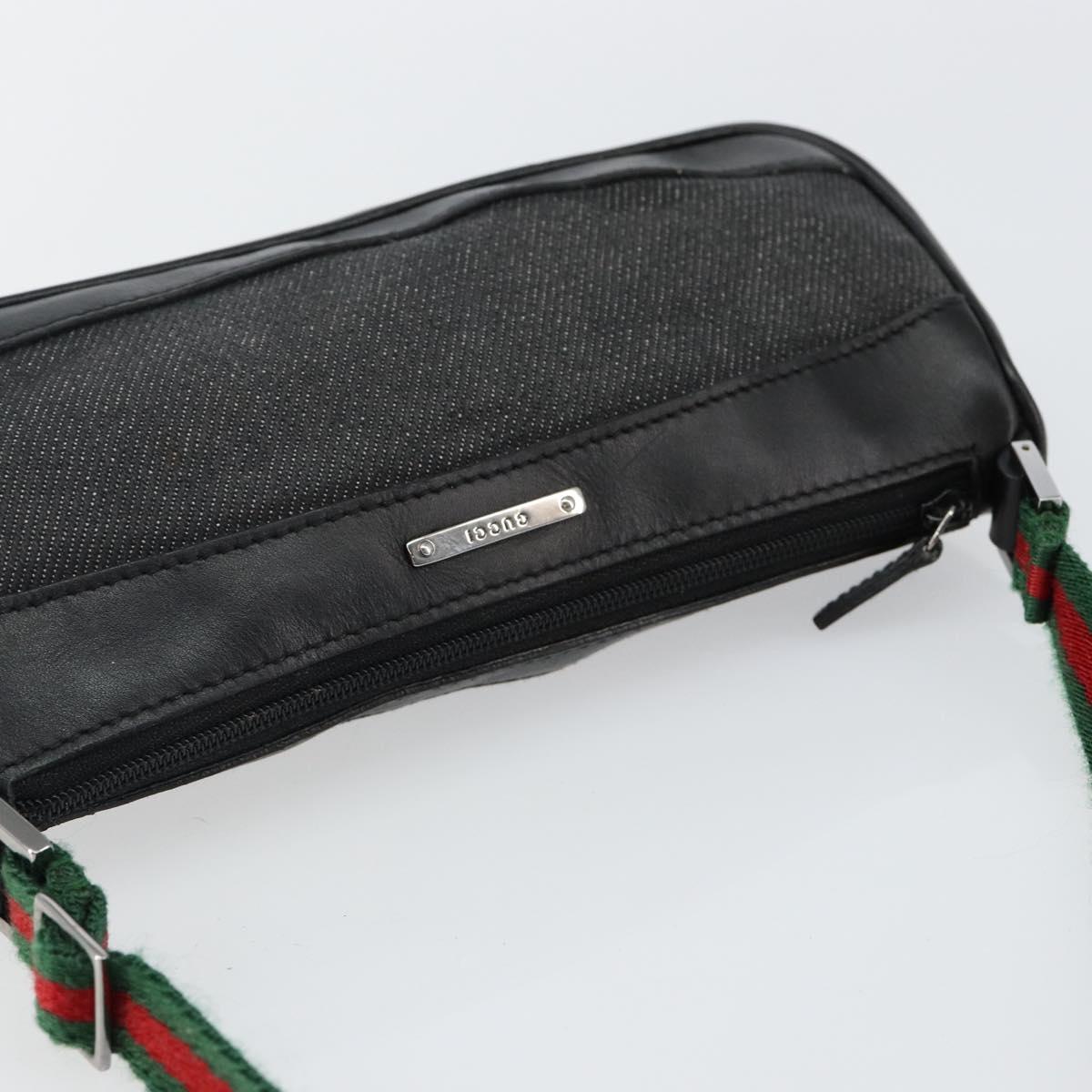 GUCCI Web Sherry Line Accessory Pouch Canvas Black Silver Red 92820 Auth hk3082