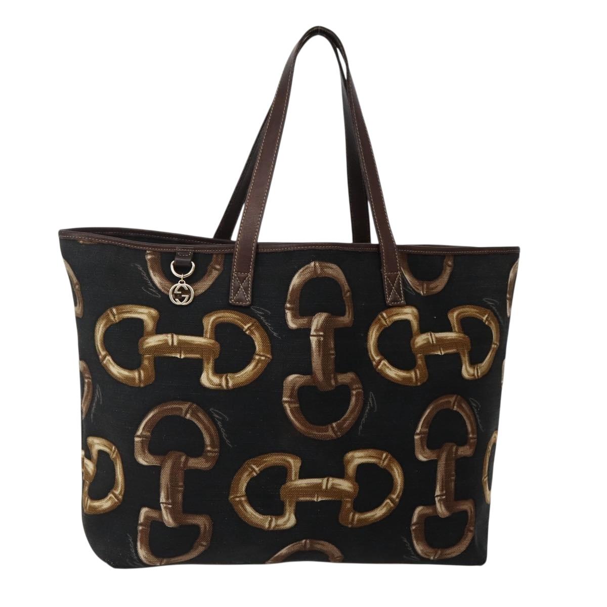 GUCCI Tote Bag Canvas Black Gold 154402 Auth hk3086