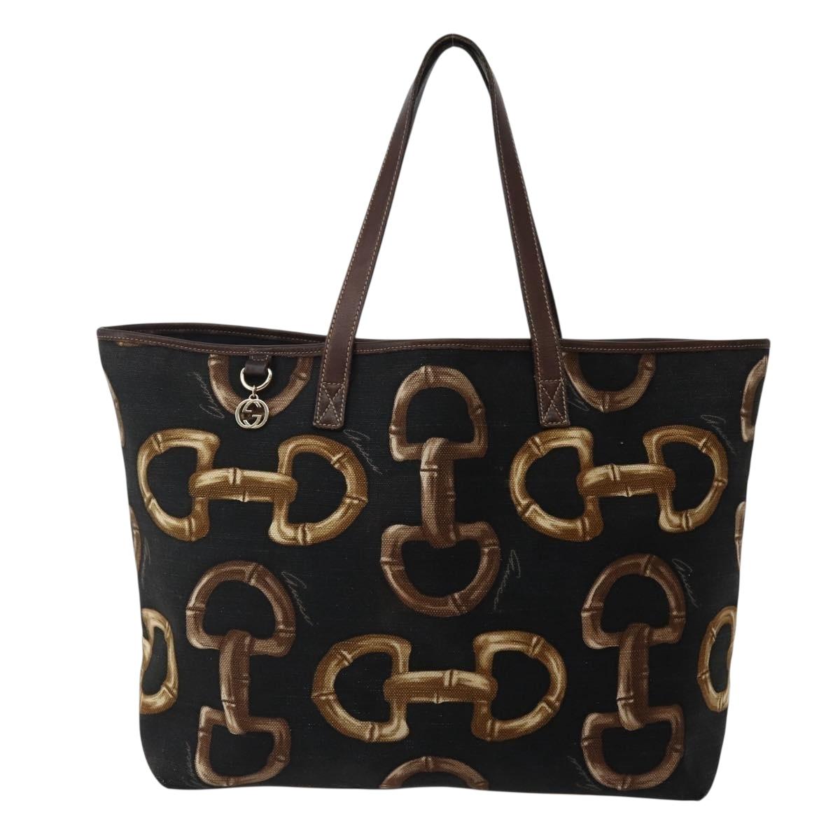 GUCCI Tote Bag Canvas Black Gold 154402 Auth hk3086