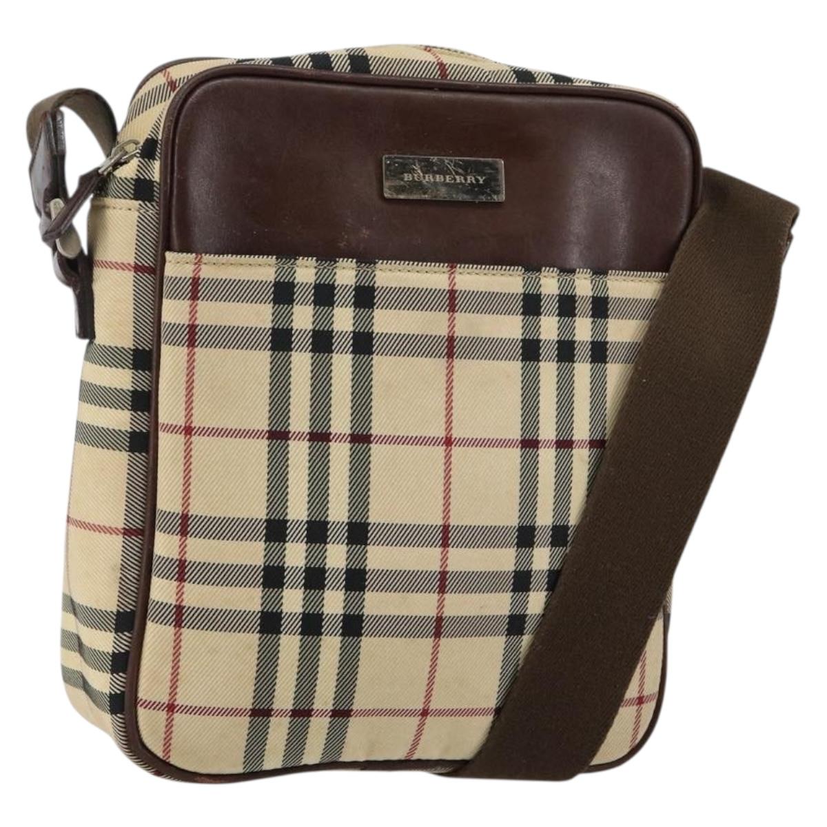 BURBERRY Nova Check Shoulder Bag Canvas Beige Silver Auth hk3087