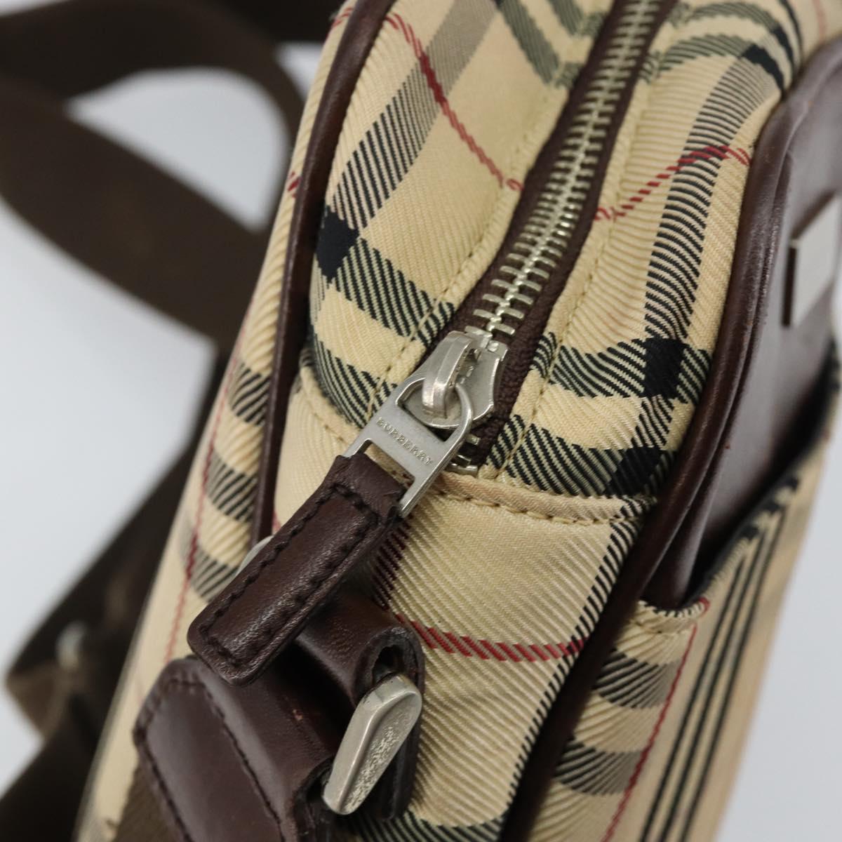 BURBERRY Nova Check Shoulder Bag Canvas Beige Silver Auth hk3087